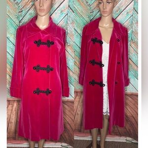 Vintage Surrey Classics Fuchsia Pink Cotton Velvet Long Lined Statement Coat